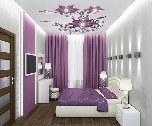 фиолетово-белый дизайн комнаты